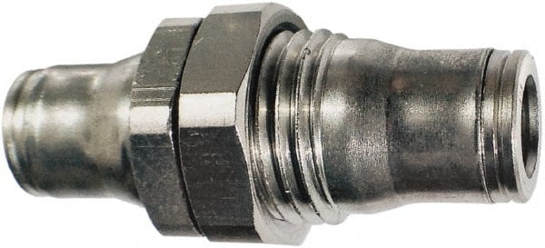 Legris - 5/32" Outside Diam, Nickel Plated Brass Push-to-Connect Tube Bulkhead Union - 435 Max psi, Tube to Tube Connection, FKM O-Ring - Exact Tooling