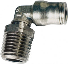 Legris - 1/2" Outside Diam, 3/8 NPT, Nickel Plated Brass Push-to-Connect Tube Male Elbow - 435 Max psi, Tube to Male NPT Connection, FKM O-Ring - Exact Tooling