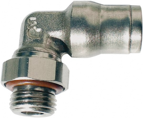 Legris - 1/4" Outside Diam, 1/8 BSPP, Nickel Plated Brass Push-to-Connect Tube Male Elbow - 435 Max psi, Tube to Male BSPP Connection, FKM O-Ring - Exact Tooling