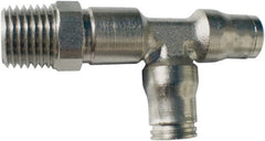 Legris - 1/2" Outside Diam, 1/2 NPT, Nickel Plated Brass Push-to-Connect Tube Male Run Tee - 435 Max psi, Tube to Male NPT Connection, FKM O-Ring - Exact Tooling