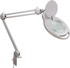 Value Collection - 38 Inch, Swing Arm, Clamp on, LED, Black, Magnifying Task Light - 6 Watt, 100 to 240 Volt, 1.75x Magnification, 5 Inch Wide, 5 Inch Long - Exact Tooling