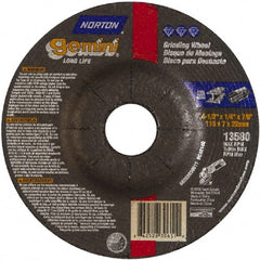 Norton - 4-1/2" Wheel Diam, 1/4" Wheel Thickness, 7/8" Arbor Hole, Type 27 Depressed Center Wheel - Aluminum Oxide - Exact Tooling