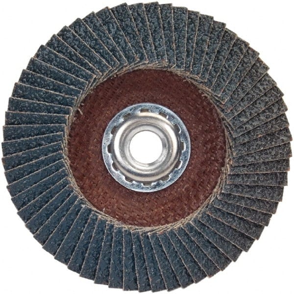 Norton - 60 Grit, 4-1/2" Disc Diam, 5/8-11 Center Hole, Type 29 Zirconia Alumina Flap Disc - 13,300 Max RPM, Plastic Backing, Arbor Attaching System, Coated - Exact Tooling