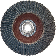 Norton - 60 Grit, 4-1/2" Disc Diam, 5/8-11 Center Hole, Type 29 Zirconia Alumina Flap Disc - 13,300 Max RPM, Plastic Backing, Arbor Attaching System, Coated - Exact Tooling
