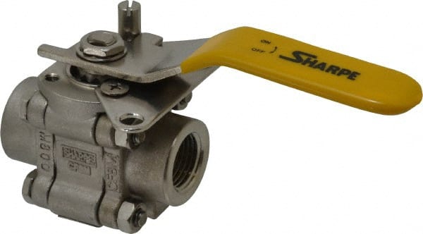 Sharpe Valves - 1/2" Pipe, Standard Port, Stainless Steel Standard Ball Valve - 3 Piece, Inline - One Way Flow, FNPT x FNPT Ends, Locking Lever Handle, 1,000 WOG, 125 WSP - Exact Tooling