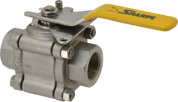 Sharpe Valves - 1" Pipe, Full Port, Stainless Steel Standard Ball Valve - 3 Piece, Inline - One Way Flow, FNPT x FNPT Ends, Locking Lever Handle, 1,000 WOG, 125 WSP - Exact Tooling