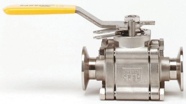 Sharpe Valves - 3/4" Pipe, Full Port, Stainless Steel Standard Ball Valve - 3 Piece, Inline - One Way Flow, Tube O.D. x Tube O.D. Ends, Locking Lever Handle, 1,000 WOG, 125 WSP - Exact Tooling