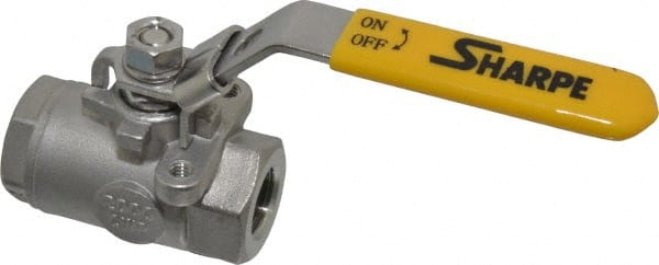 Sharpe Valves - 3/8" Pipe, Standard Port, Stainless Steel Steam Service Ball Valve - 1 Piece, Inline - One Way Flow, FNPT x FNPT Ends, Locking Lever Handle, 2,000 WOG, 250 WSP - Exact Tooling
