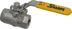 Sharpe Valves - 3/8" Pipe, Standard Port, Stainless Steel Steam Service Ball Valve - 1 Piece, Inline - One Way Flow, FNPT x FNPT Ends, Locking Lever Handle, 2,000 WOG, 250 WSP - Exact Tooling