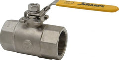 Sharpe Valves - 2" Pipe, Standard Port, Stainless Steel Steam Service Ball Valve - 1 Piece, Inline - One Way Flow, FNPT x FNPT Ends, Locking Lever Handle, 1,500 WOG, 250 WSP - Exact Tooling