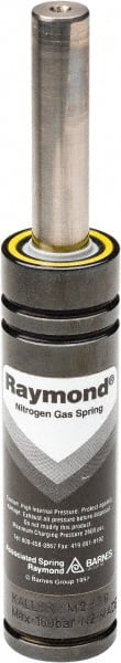Associated Spring Raymond - M6 Fill Port, M6 Mt Hole, 12mm Rod Diam, 24.9mm Diam, 16mm Max Stroke, Blue Nitrogen Gas Spring Cylinder - 58mm Body Length, 74mm OAL, 346 Lb Full Stroke Spring Force, 360 psi Initial Charge - Exact Tooling