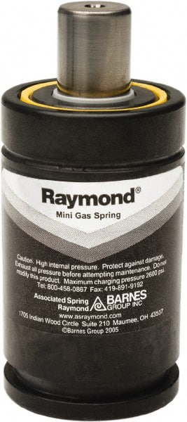 Associated Spring Raymond - M8 Int Rod, G1/8 Fill Port, M8 Mt Hole, 36mm Rod Diam, 75.2mm Diam, 160mm Max Stroke, Black Nitrogen Gas Spring Cylinder - 270mm Body Length, 430mm OAL, 5,170 Lb Full Stroke Spring Force, 360 psi Initial Charge - Exact Tooling