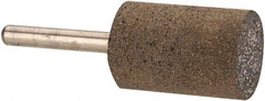 Made in USA - 1" Head Diam x 1-1/2" Thickness, W221, Cylinder End, Aluminum Oxide Mounted Point - Burnt Orange, Very Coarse Grade, 24 Grit, 19,120 RPM - Exact Tooling