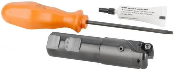 Kennametal - 1-1/4" Cutting Diam, 1" Shank Diam, 1-1/4" Max Depth of Cut, Straight Shank Indexable Copy End Mill - 2 Inserts, RN.J 1204M0.. Insert, KDR Toolholder, Through Coolant - Exact Tooling