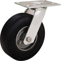 Hamilton - 8" Diam x 2" Wide, Rubber Swivel Caster - 500 Lb Capacity, Top Plate Mount, 4-1/2" x 6-1/4" Plate, Straight Roller Bearing - Exact Tooling