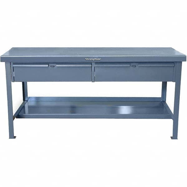 Strong Hold - Stationary Work Benches, Tables Type: Work Table with Drawer Top Material: 7 Gauge Steel - Exact Tooling