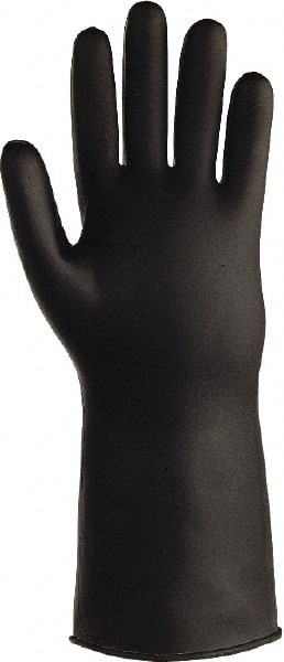 SHOWA - Size S (7), 14" Long, 25 mil Thick, Butyl Chemical Resistant Gloves - Textured Finish, Rolled Cuff, ANSI Abrasion Level 0, ANSI Cut Level 0, ANSI Puncture Level 0, Black - Exact Tooling