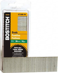Stanley Bostitch - 18 Gauge 0.05" Shank Diam 1-1/2" Long Brad Nails for Power Nailers - Steel, Bright Finish, Ring Shank, Straight Stick Adhesive Collation, Brad Head, Chisel Point - Exact Tooling