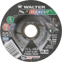 WALTER Surface Technologies - 4-1/2" Diam x 7/8" Hole, 36 Grit Surface Grinding Wheel - Exact Tooling