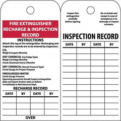 NMC - 3" High x 6" Long, FIRE EXTINGUISHER RECHARGE & INSPECTION RECORD, English Safety & Facility Inspection Tag - Tag Header: Notice, 2 Sides, White Poly - Exact Tooling