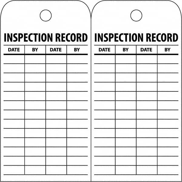 NMC - 3" High x 6" Long, INSPECTION RECORD, English Safety & Facility Inspection Tag - Tag Header: Notice, 2 Sides, White Poly - Exact Tooling