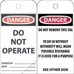 NMC - 3" High x 6" Long, DANGER \x96 DO NOT OPERATE, English Safety & Facility Accident Prevention Tag - Tag Header: Danger, 2 Sides, White Poly - Exact Tooling