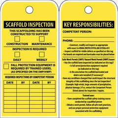NMC - 3" High x 6" Long, SCAFFOLD INSPECTION, English Safety & Facility Inspection Tag - Tag Header: Notice, 2 Sides, Yellow Poly - Exact Tooling