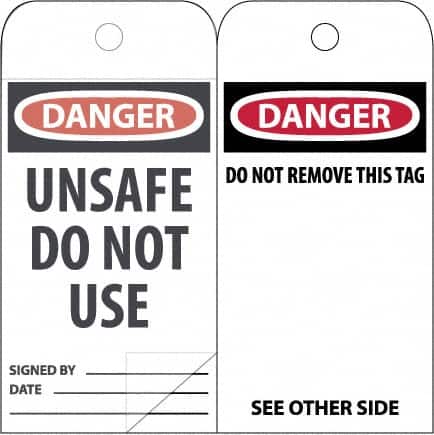 NMC - 3" High x 6" Long, DANGER \x96 DO NOT OPERATE, English Safety & Facility Accident Prevention Tag - Tag Header: Danger, 2 Sides, White Poly - Exact Tooling