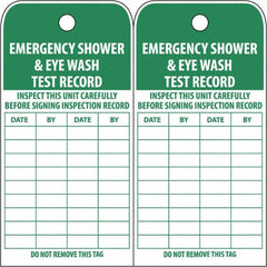 NMC - 3" High x 6" Long, EMERGENCY SHOWER & EYE WASH TEST RECORD, English Safety & Facility Accident Prevention Tag - Tag Header: Danger, 2 Sides, White Poly - Exact Tooling