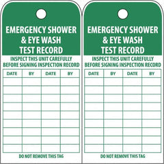 NMC - 3" High x 6" Long, EMERGENCY SHOWER & EYE WASH TEST RECORD, English Safety & Facility Accident Prevention Tag - Tag Header: Danger, 2 Sides, White Poly - Exact Tooling