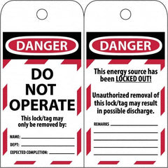 NMC - 3" High x 6" Long, DANGER \x96 DO NOT OPERATE, English Safety & Facility Lockout Tag - Tag Header: Danger, 2 Sides, Black & Red Poly - Exact Tooling