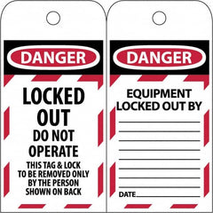 NMC - 3" High x 6" Long, LOCKED OUT - DO NOT OPERATE, English Safety & Facility Lockout Tag - Tag Header: Danger, 2 Sides, Black & Red Poly - Exact Tooling