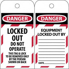 NMC - 3" High x 6" Long, LOCKED OUT - DO NOT OPERATE, English Safety & Facility Lockout Tag - Tag Header: Danger, 2 Sides, Black & Red Poly - Exact Tooling