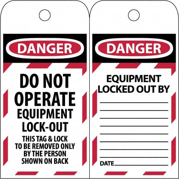 NMC - 3" High x 6" Long, DANGER - THIS TAG & LOCK TO BE REMOVED ONLY BY THE PERSON SHOWN, English Safety & Facility Lockout Tag - Tag Header: Danger, 2 Sides, Black & Red Poly - Exact Tooling