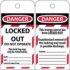 NMC - 3" High x 6" Long, LOCKED OUT - DO NOT OPERATE, English Safety & Facility Lockout Tag - Tag Header: Danger, 2 Sides, Black & Red Poly - Exact Tooling