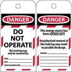 NMC - 3" High x 6" Long, LOCKED OUT - DO NOT OPERATE, English Safety & Facility Lockout Tag - Tag Header: Danger, 2 Sides, Black & Red Poly - Exact Tooling