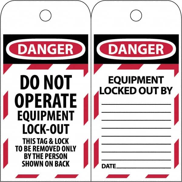 NMC - 3" High x 6" Long, DANGER - THIS TAG & LOCK TO BE REMOVED ONLY BY THE PERSON SHOWN, English Safety & Facility Lockout Tag - Tag Header: Danger, 2 Sides, Black & Red Poly - Exact Tooling