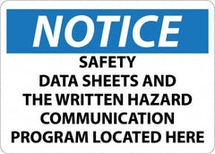 NMC - "Notice - Material Safety Data Sheets Available upon Request", 10" Long x 14" Wide, Rigid Plastic Safety Sign - Square, Use for Workplace/Safety - Exact Tooling