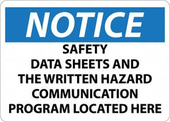 NMC - "Notice - Material Safety Data Sheets Available upon Request", 10" Long x 14" Wide, Aluminum Safety Sign - Square, Use for Workplace/Safety - Exact Tooling