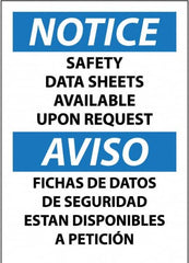 NMC - "Notice - Material Safety Data Sheets Available upon Request", 14" Long x 10" Wide, Pressure-Sensitive Vinyl Safety Sign - Square, Use for Workplace/Safety - Exact Tooling