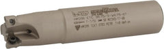 Iscar - 3/4" Cut Diam, 0.2" Max Depth of Cut, 3/4" Shank Diam, 3-1/2" OAL, Indexable Square Shoulder Helical End Mill - HM390 TCKT 0703PCTR Inserts, Weldon Shank, 0° Lead Angle, Through Coolant, Series HeliIQMill - Exact Tooling