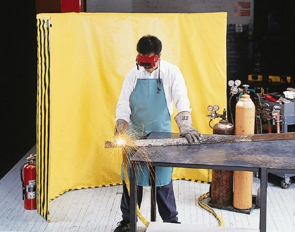 Singer Safety - 9 Ft. Wide x 6 Ft. High, 12 mil Thick Coated Vinyl Roll Up Welding Screen Kit - Yellow with Carrying Handle and Tie Strap - Exact Tooling