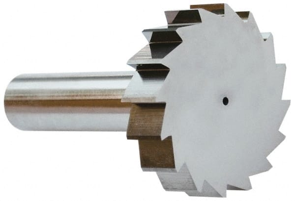 Made in USA - 1-1/2" Diam x 3/8" Face Width, Solid Carbide, 16 Teeth, Shank Connection Woodruff Keyseat Cutter - Uncoated, 2-3/8" OAL x 1/2" Shank, Straight Teeth, ANSI 1212, Old Standard G - Exact Tooling