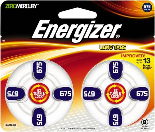 Energizer - Size 675, Zinc Air, 1 Pack, Hearing Aid Battery - 1.4 Volts, Button Tab Terminal, PR44 - Exact Tooling
