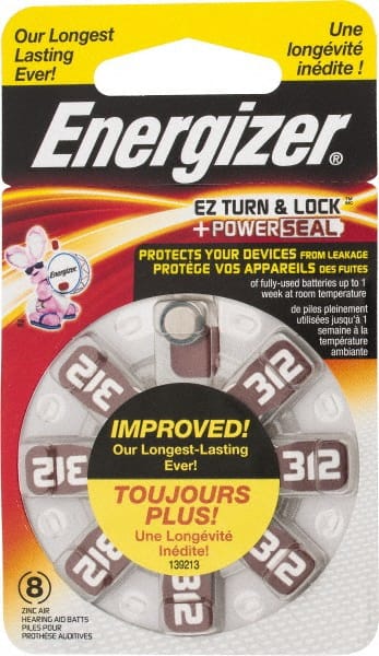 Energizer - Size 312, Zinc Air, 1 Pack, Hearing Aid Battery - 1.4 Volts, Button Tab Terminal, PR41 - Exact Tooling
