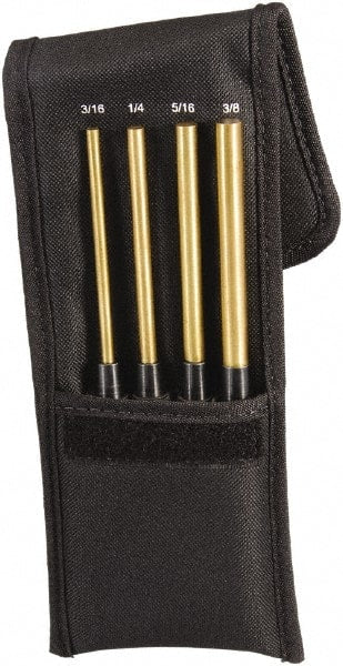Starrett - 4 Piece, 3/16 to 3/8", Pin Punch Set - Round Shank, Brass, Comes in Pouch - Exact Tooling
