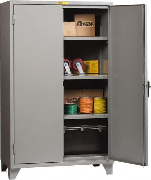 Little Giant - 3 Shelf Locking Storage Cabinet - Steel, 60" Wide x 24" Deep x 78" High, Gray - Exact Tooling