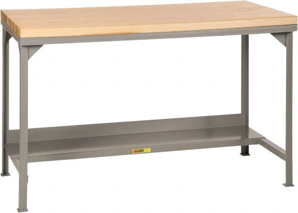 Little Giant - 48 Wide x 24" Deep x 37-3/4" High, Butcher Block Workbench - Straight Edge, Fixed Legs, Gray - Exact Tooling