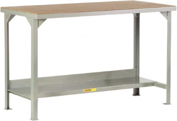 Little Giant - 72 Wide x 36" Deep x 36" High, Hardboard on Steel Workbench - Straight Edge, Fixed Legs, Gray - Exact Tooling