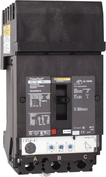 Square D - 100 Amp, 600 VAC, 3 Pole, Plug In Molded Case Circuit Breaker - Electronic Trip, Multiple Breaking Capacity Ratings, 14-3/0 AWG - Exact Tooling